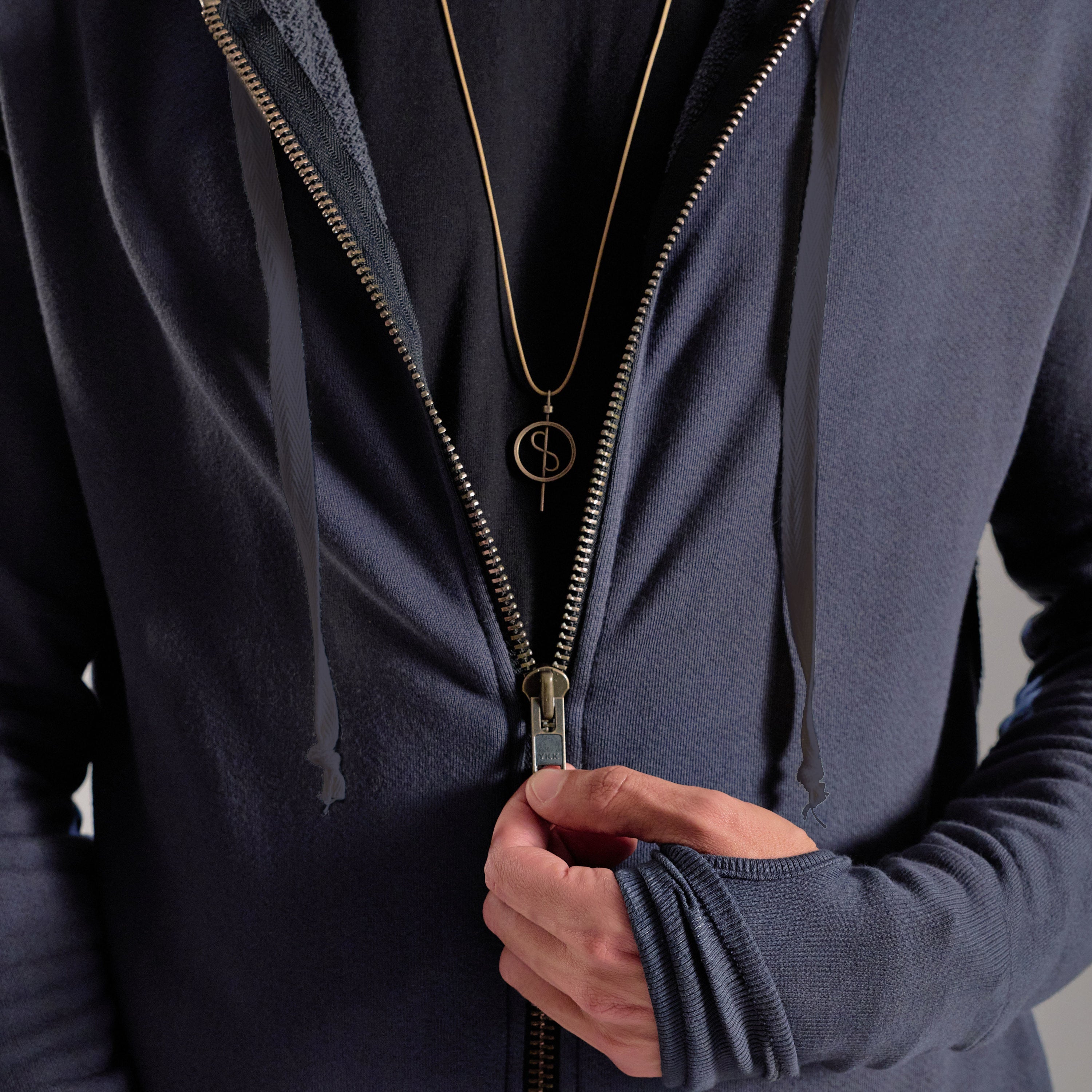 RAW ZIP HOODIE / CHARCOAL BLUE